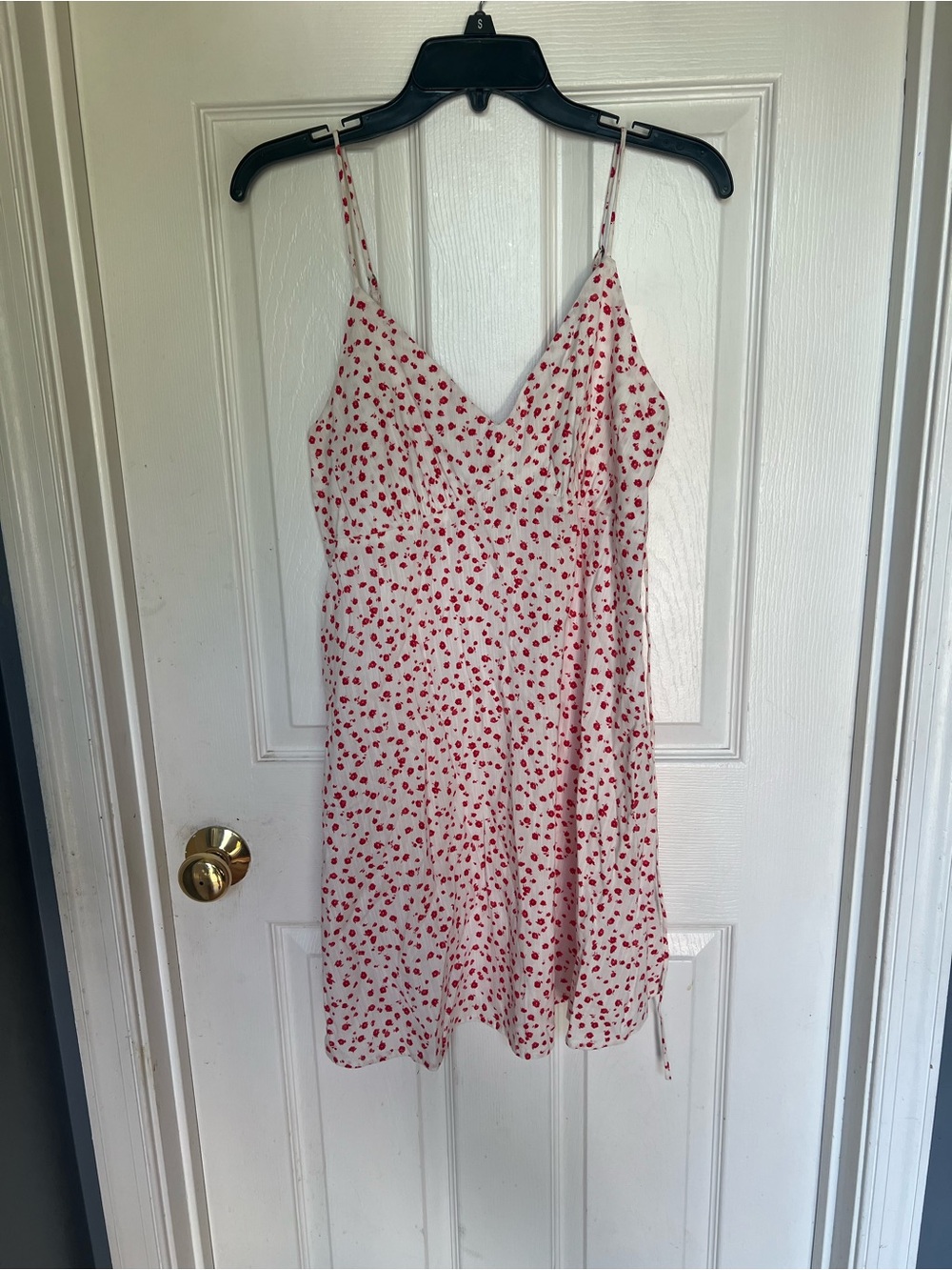 White Slip Dress with Red Floral Print